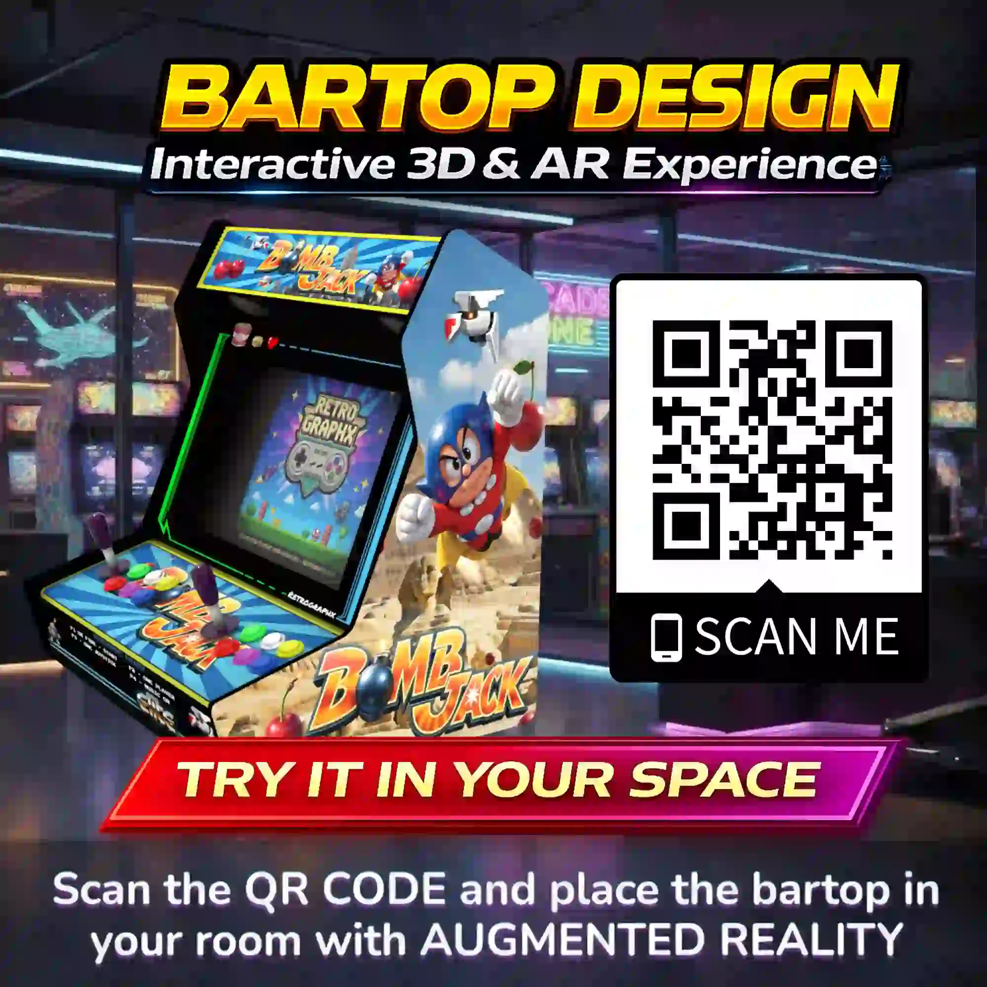 BombJack Bartop — Kit graphique PDF/PSD pour borne d'arcade graphic kit - top view of bartop