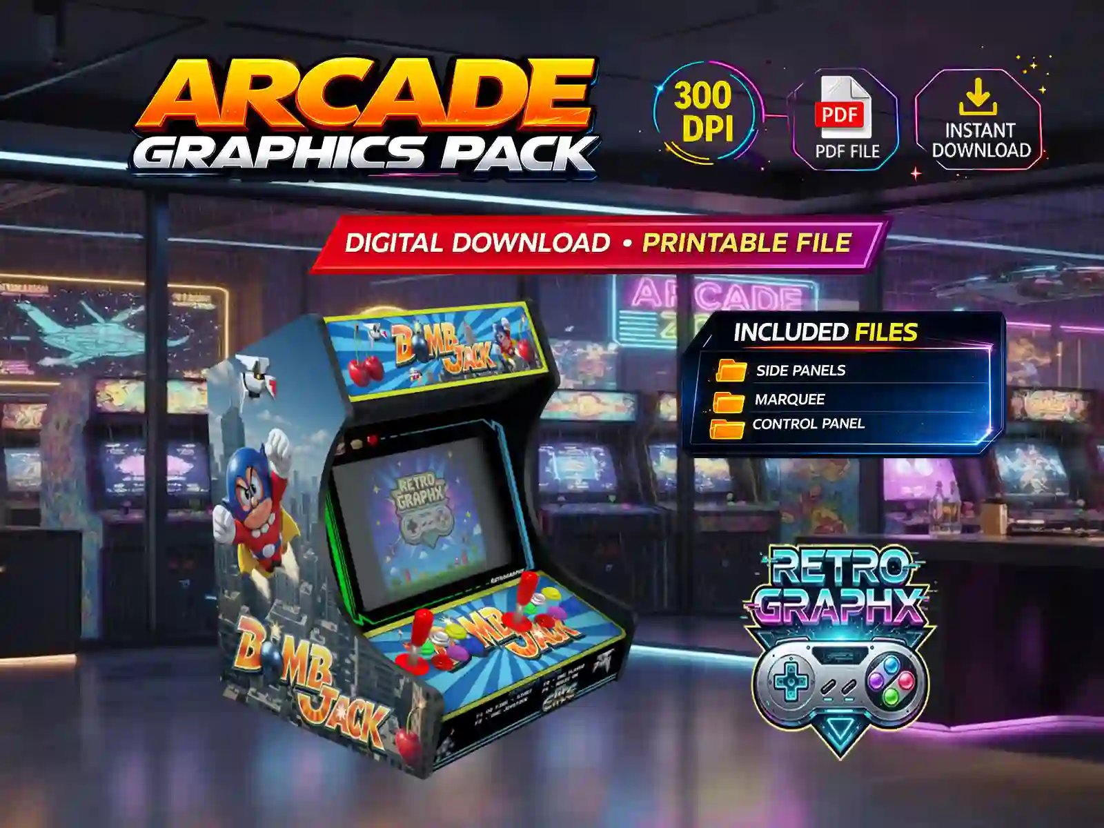 BombJack Bartop — Kit graphique PDF/PSD pour borne d'arcade