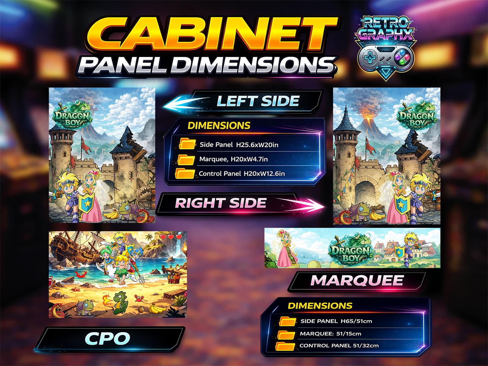 WonderBoy arcade Design Bartop| Fichiers digitaux PDF PSD graphic kit - full view of bartop
