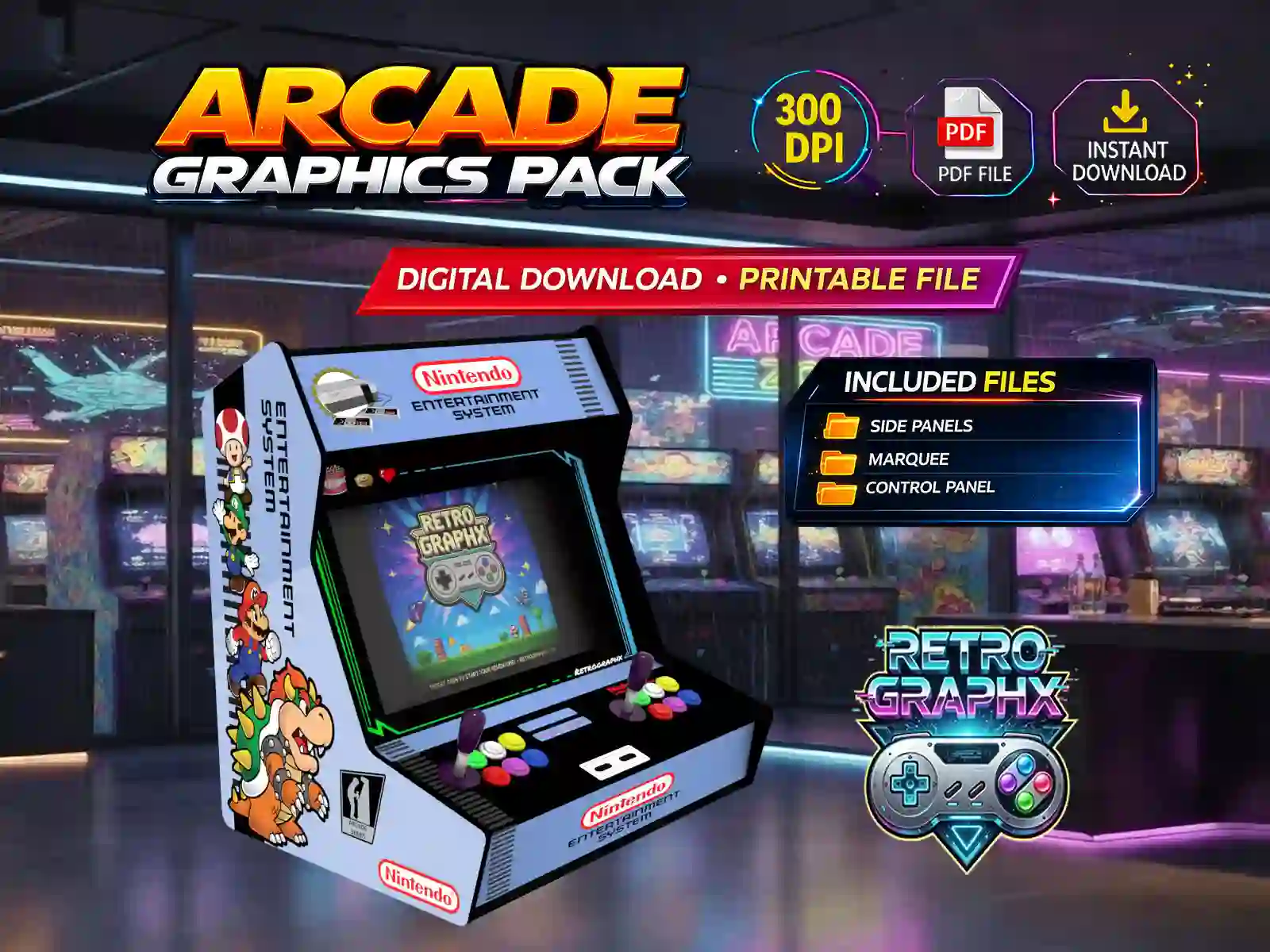 Mario m1 | Design Bartop complet | Fichiers digitaux PDF PSD