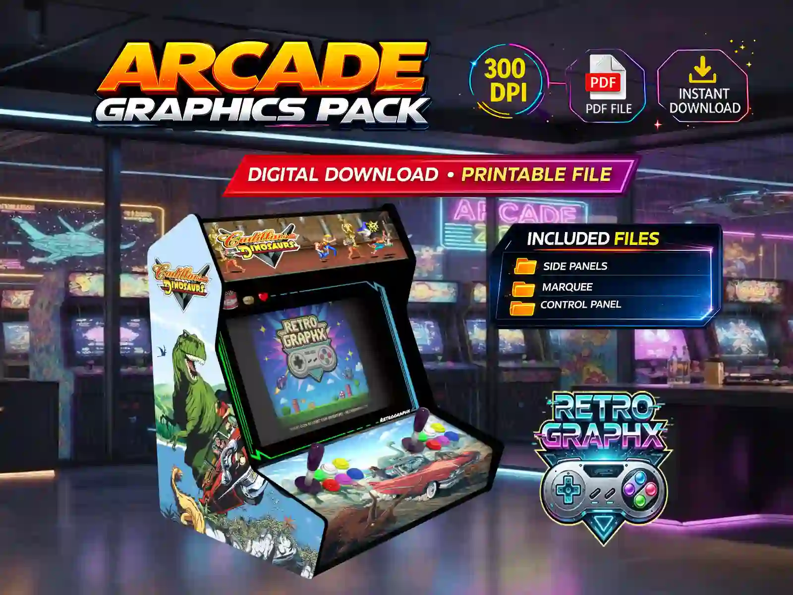 Cadillacs and Dinosaurs | Design bartop complet | Fichiers digitaux PDF PSD