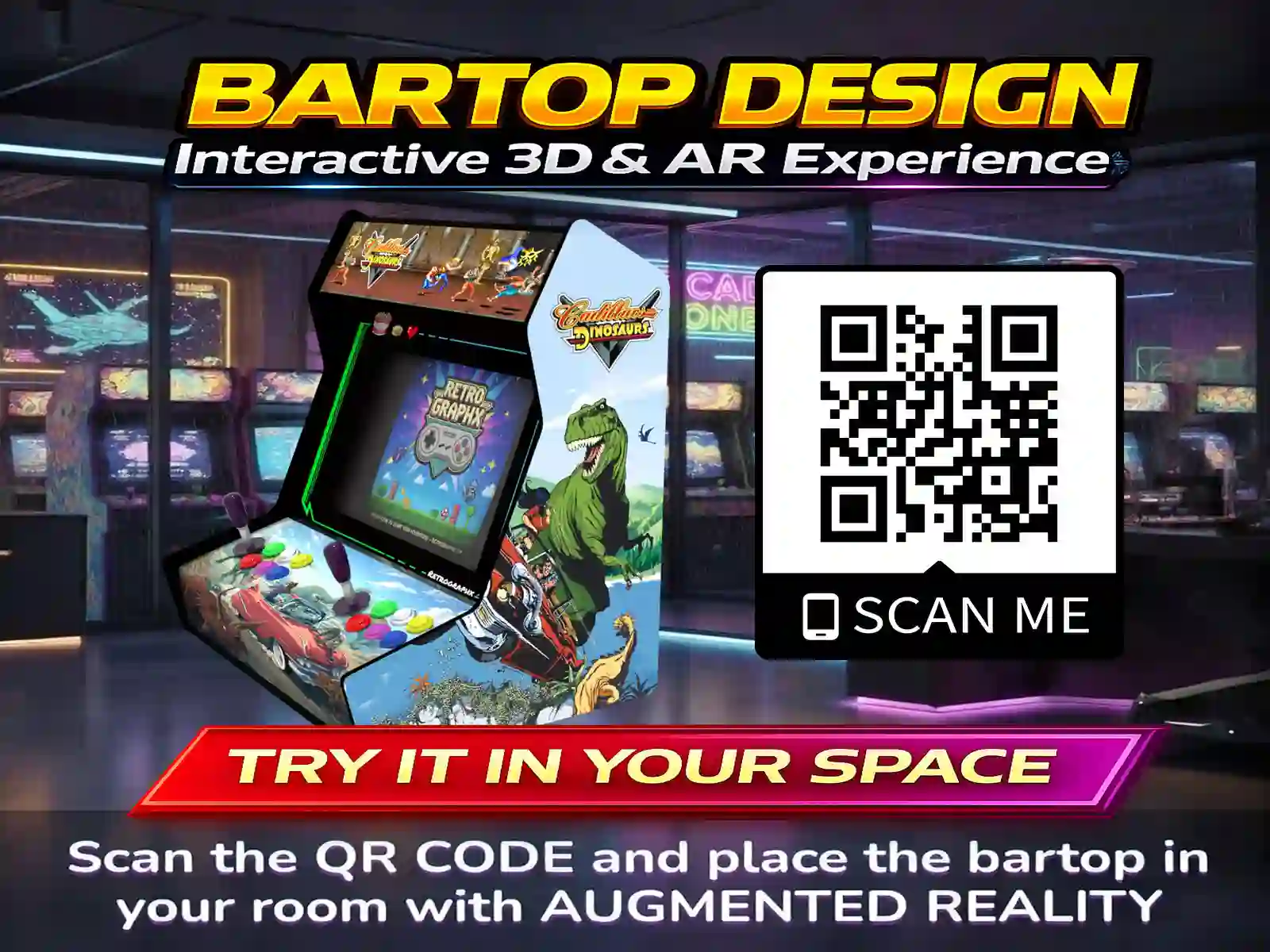 Cadillacs and Dinosaurs | Design bartop complet | Fichiers digitaux PDF PSD graphic kit - top view of bartop