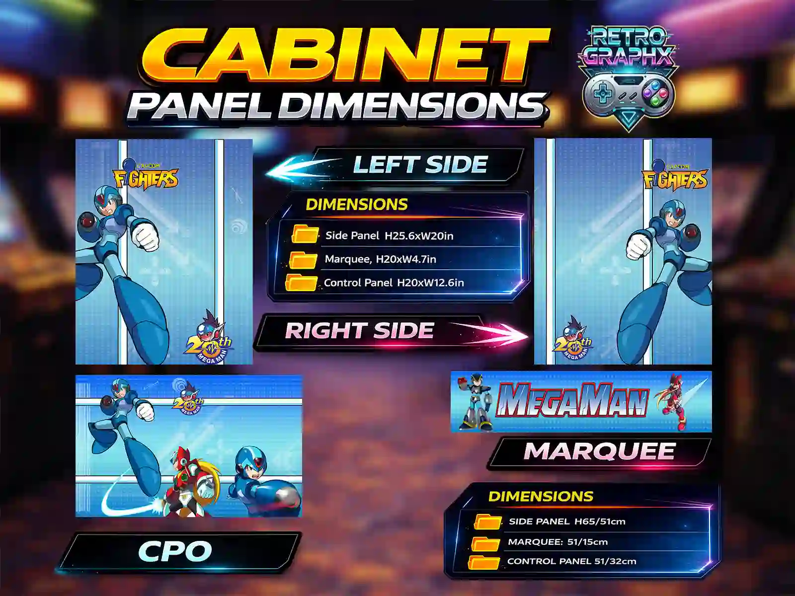 Megaman | Design bartop complet | Fichiers digitaux PDF PSD graphic kit - full view of bartop