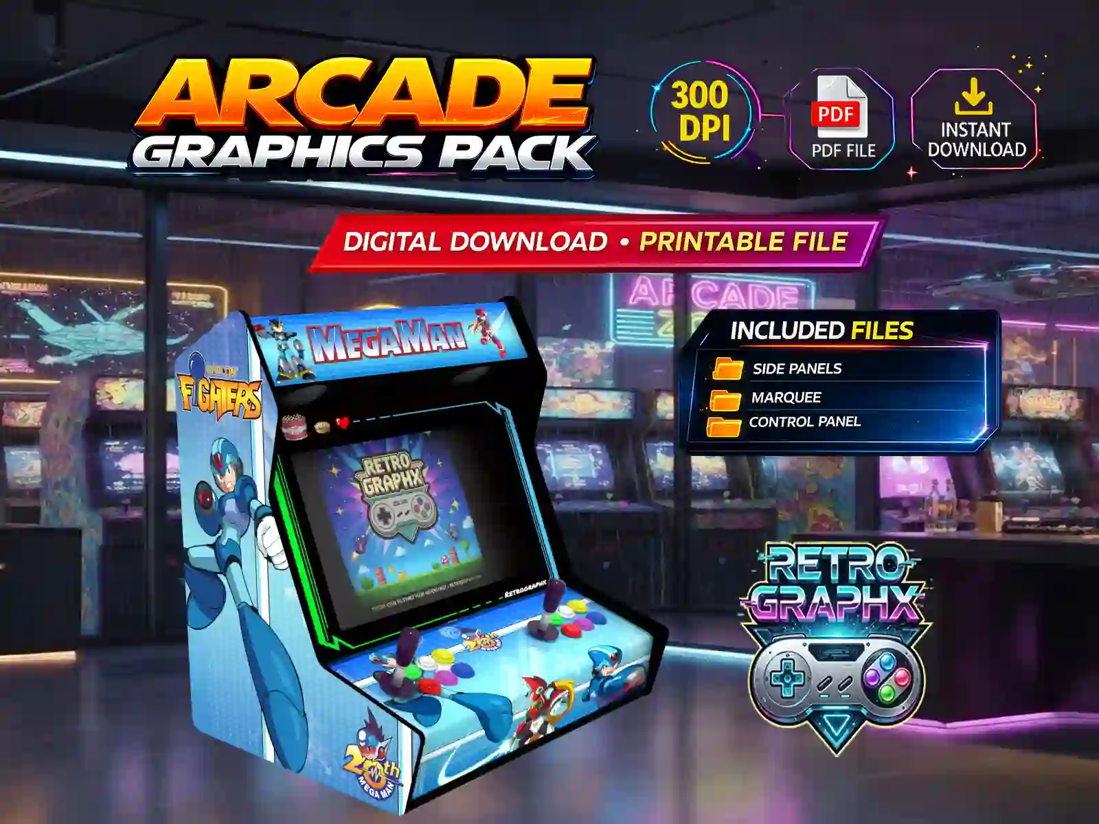 Megaman | Design bartop complet | Fichiers digitaux PDF PSD