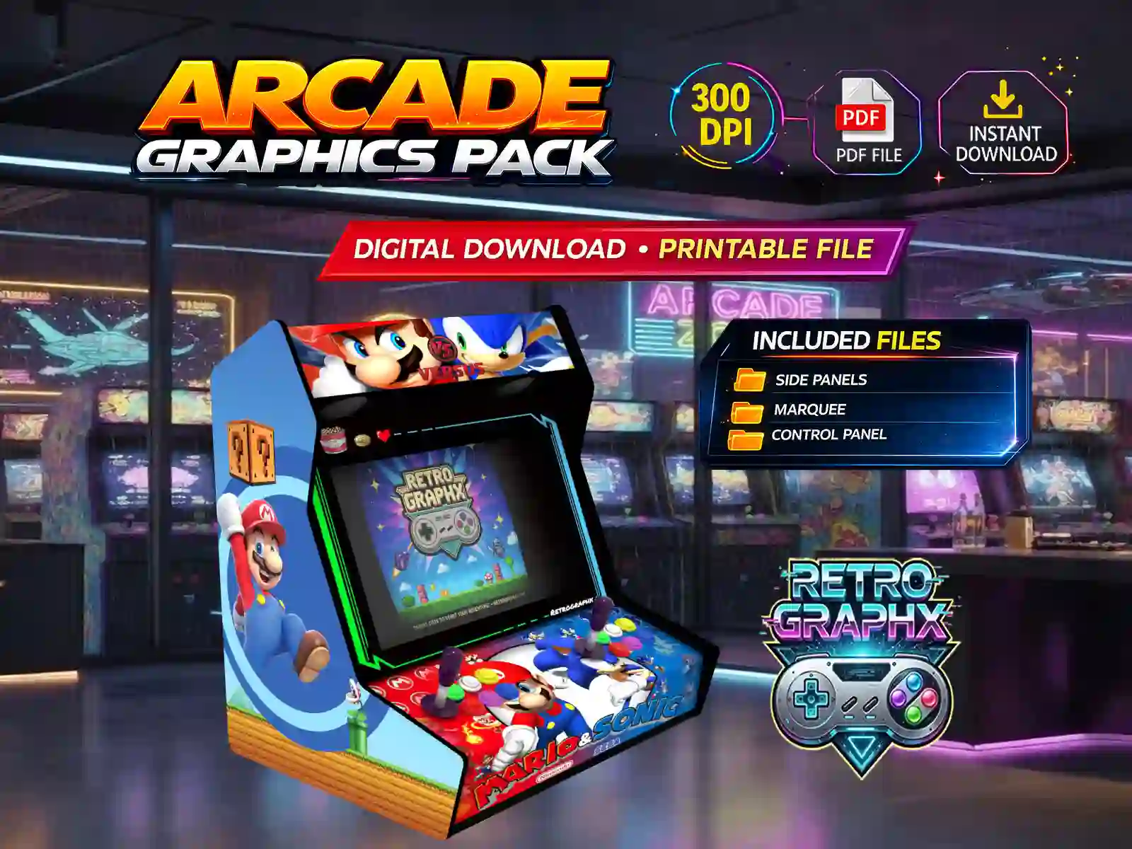 Sonic the hedgehog | Design bartop complet | Fichiers digitaux PDF PSD