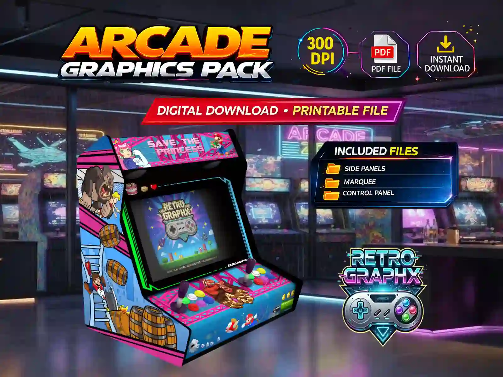 Donkey Kong | Design Bartop complet | Fichiers digitaux PDF PSD