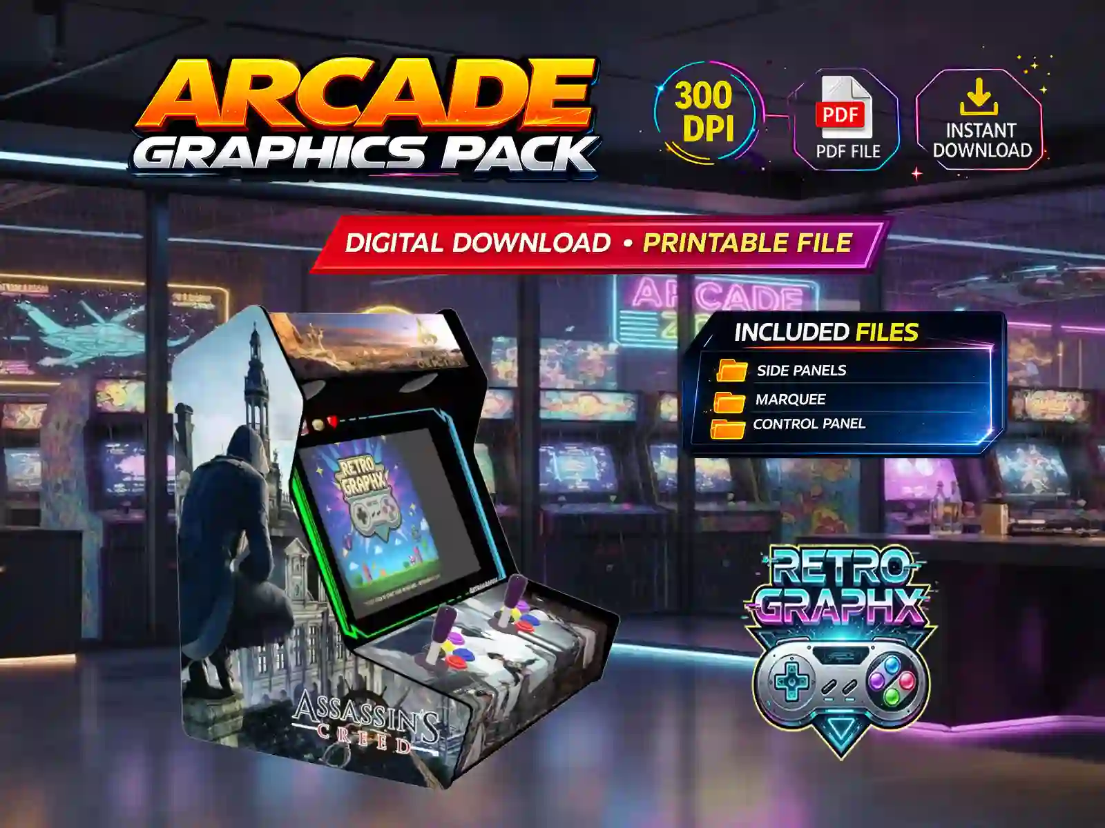 Assassin's creed | Design arcade complet | Fichiers digitaux PDF PSD