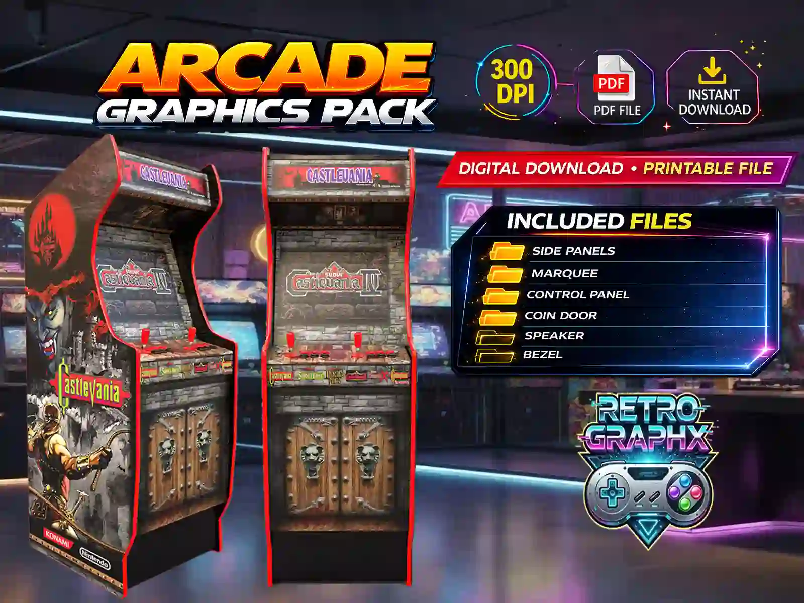 Castlevania | Complete Arcade Design | Euro Edition | Digital Files PDF PSD arcade design - front view